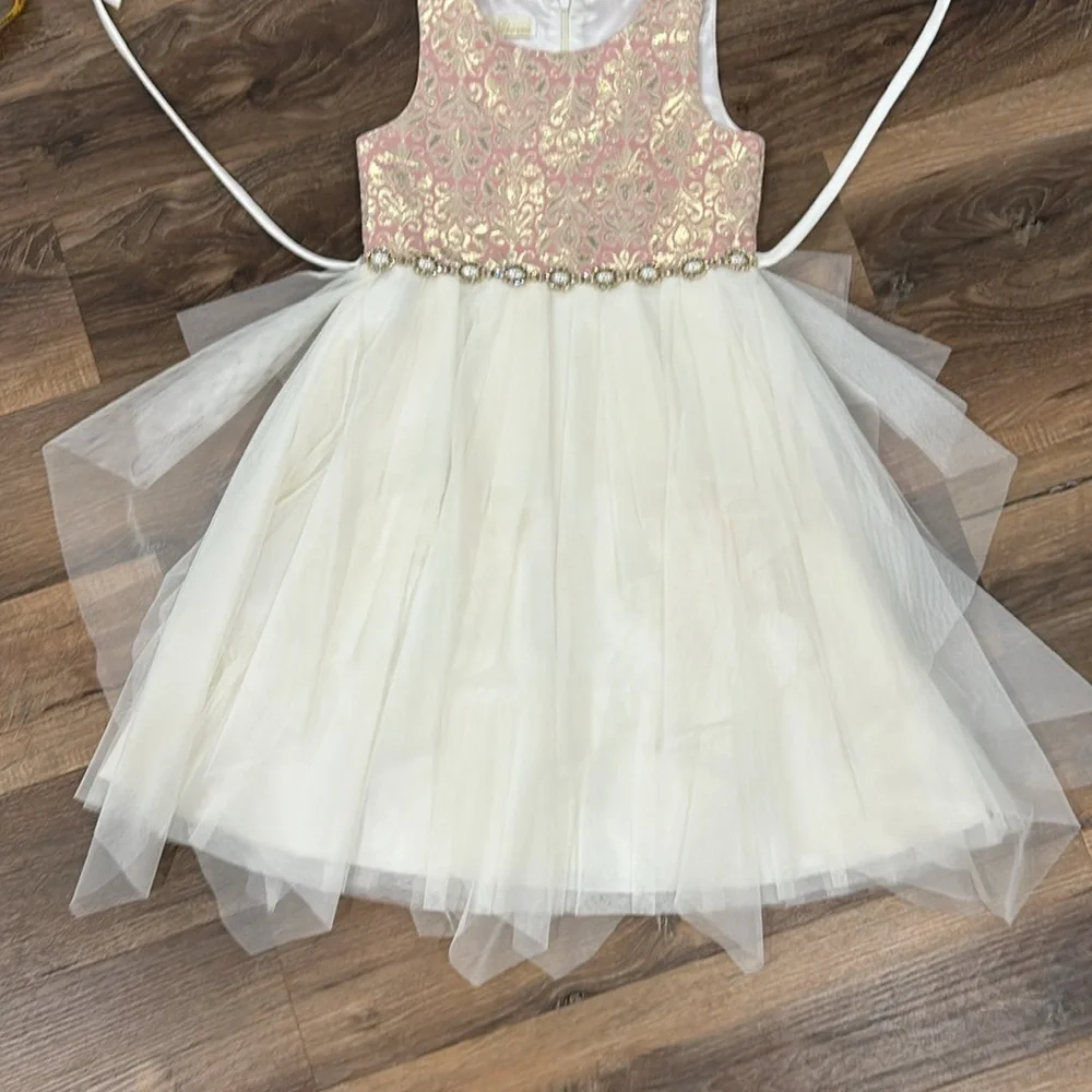 American Princess Pearls and Tulle Sparkle Fancy Dress Size 7 Pink/Cream/Gold - Picture 5 of 15